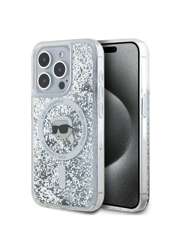 Karl Lagerfeld Liquid Glitter Karl Head MagSafe case for iPhone 15 Pro - transparent