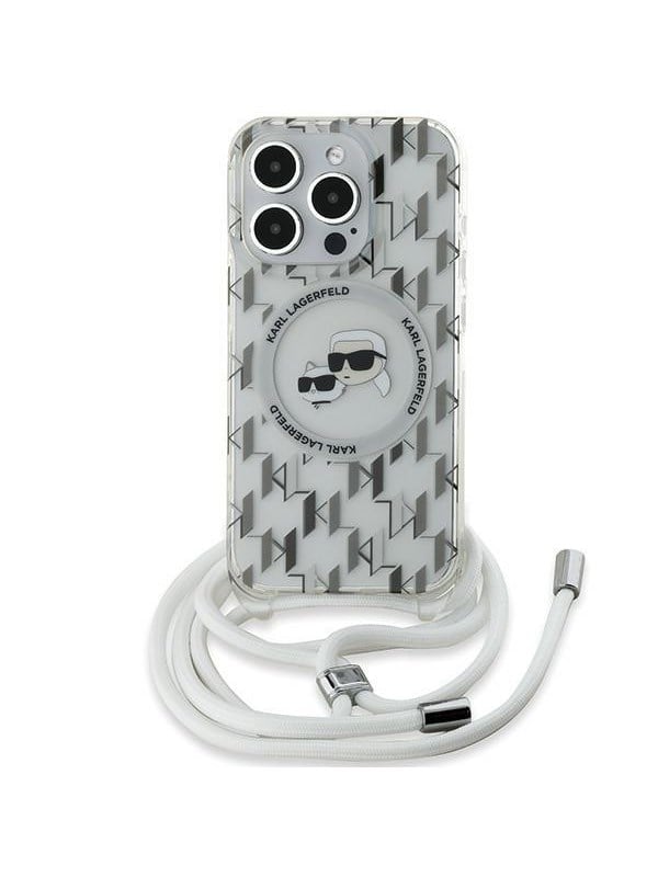 Karl Lagerfeld IML Crossbody Monogram Karl & Choupette Head MagSafe Case for iPhone 15 Pro - Transparent