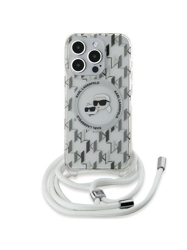 Karl Lagerfeld IML Crossbody Monogram Karl & Choupette Head MagSafe Case for iPhone 15 Pro - Transparent
