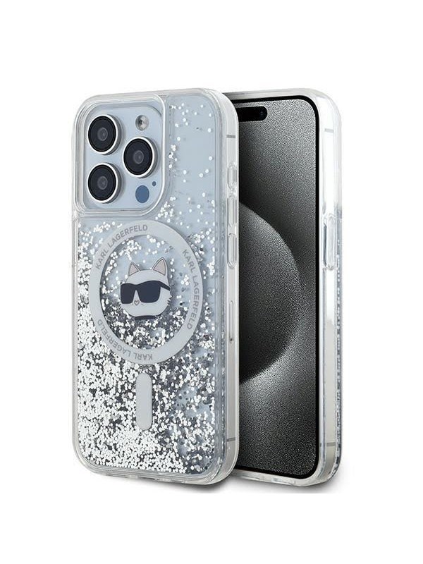 Karl Lagerfeld Liquid Glitter Choupette Head MagSafe case for iPhone 15 Pro - transparent