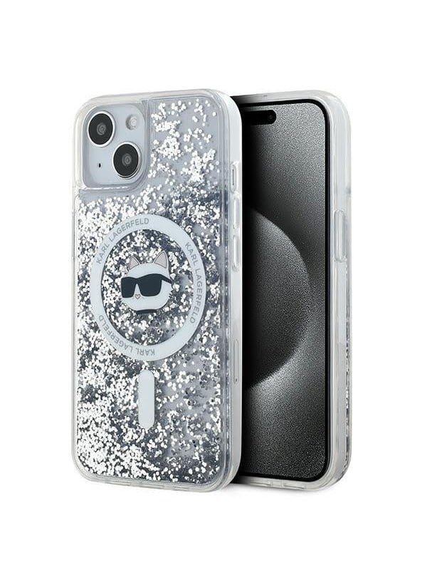 Karl Lagerfeld Liquid Glitter Choupette Head MagSafe case for iPhone 14 / 15 / 13 - transparent