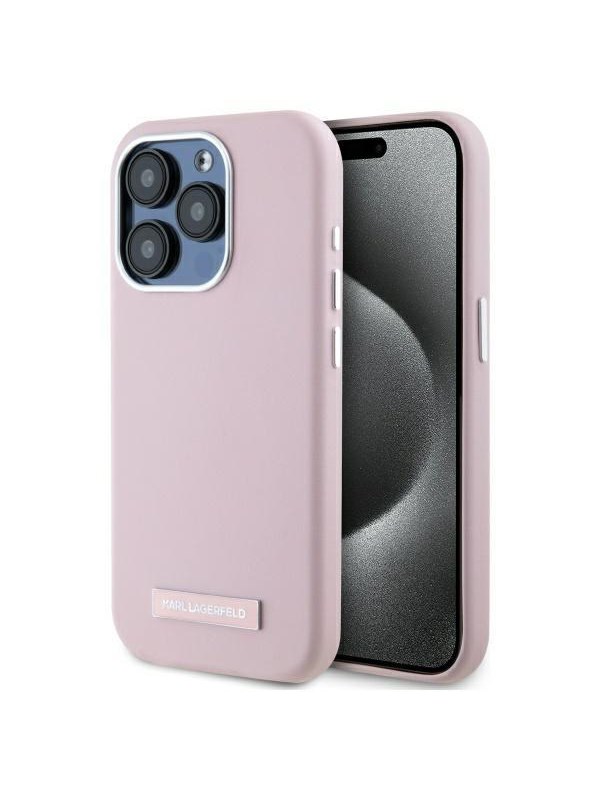 Karl Lagerfeld FW Metal Plate MagSafe iPhone 15 Pro Max Case - Pink