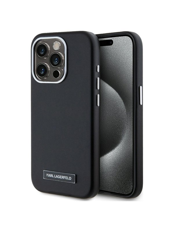 Karl Lagerfeld FW Metal Plate MagSafe iPhone 15 Pro Max Case - Black