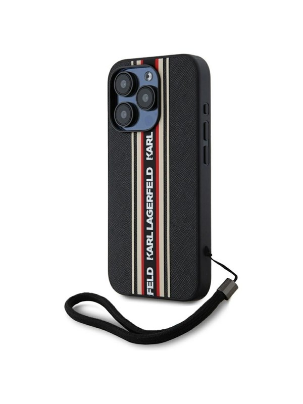 Karl Lagerfeld Saffiano Athleisure Stripes Cord iPhone 15 Pro Max Case - Red