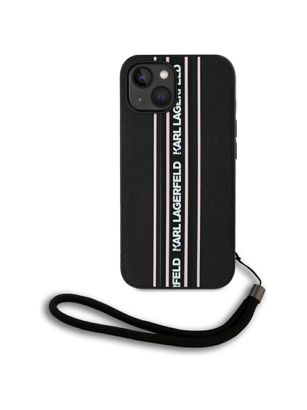 Karl Lagerfeld Saffiano Athleisure Stripes Cord iPhone 15 Case - Pink