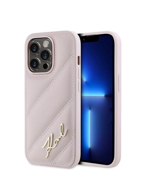 Karl Lagerfeld Diagonal Quilted Script case for iPhone 14 Pro - pink