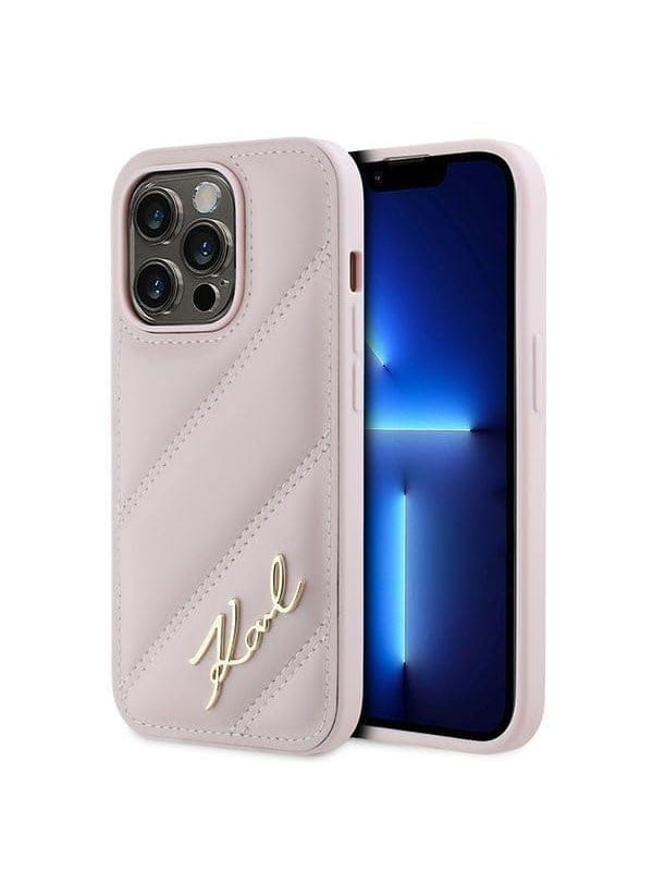 Karl Lagerfeld Diagonal Quilted Script case for iPhone 14 Pro - pink