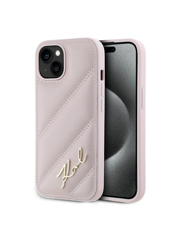 Karl Lagerfeld Diagonal Quilted Script case for iPhone 14 / 15 / 13 - pink