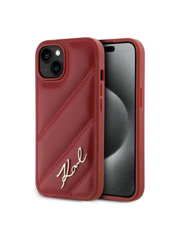 Karl Lagerfeld Diagonal Quilted Script case for iPhone 15 / 14 / 13 - red