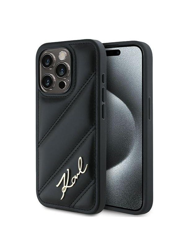 Karl Lagerfeld Diagonal Quilted Script case for iPhone 15 Pro Max - black