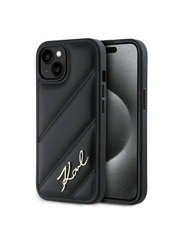 Karl Lagerfeld Diagonal Quilted Script case for iPhone 15 Plus / 14 Plus - black