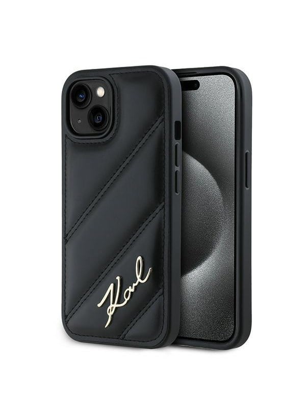 Karl Lagerfeld Diagonal Quilted Script case for iPhone 15 / 14 / 13 - black