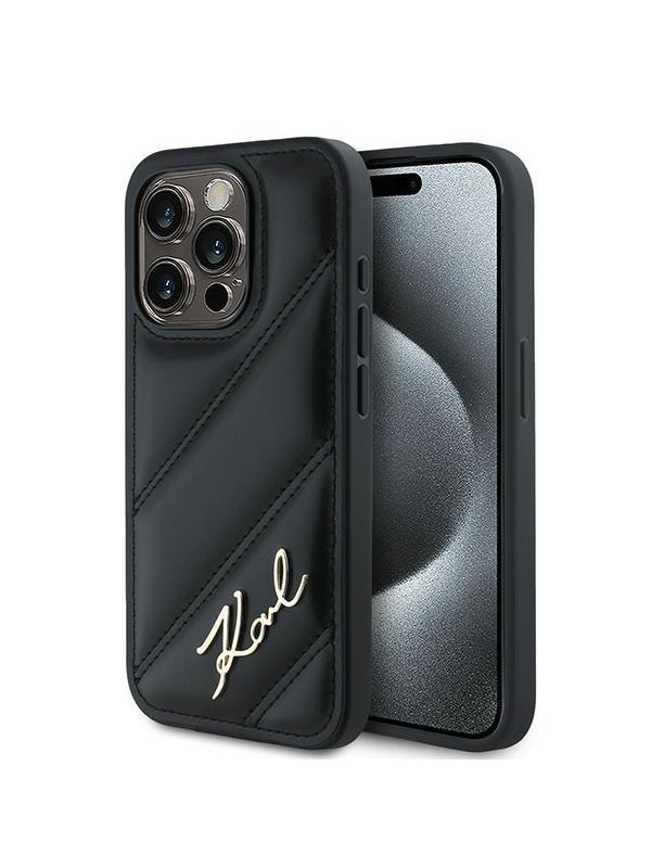 Karl Lagerfeld Diagonal Quilted Script case for iPhone 14 Pro - black