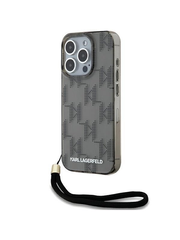 Karl Lagerfeld IML Mono KL Pattern & Cord case for iPhone 15 Pro - black