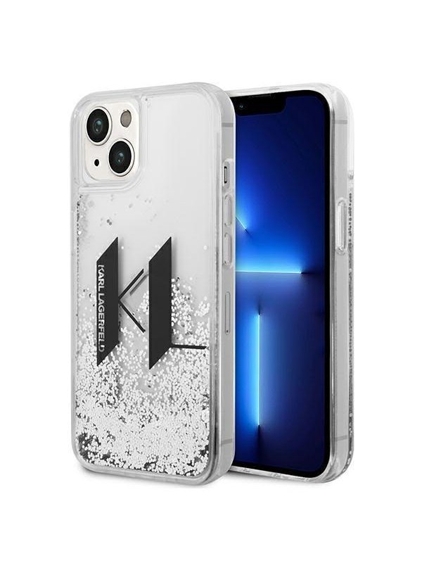 Karl Lagerfeld Liquid Glitter Big KL case for iPhone 14 - silver
