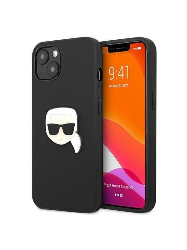 Karl Lagerfeld Leather Ikonik Karl's Head Metal Case for iPhone 13 mini - Black