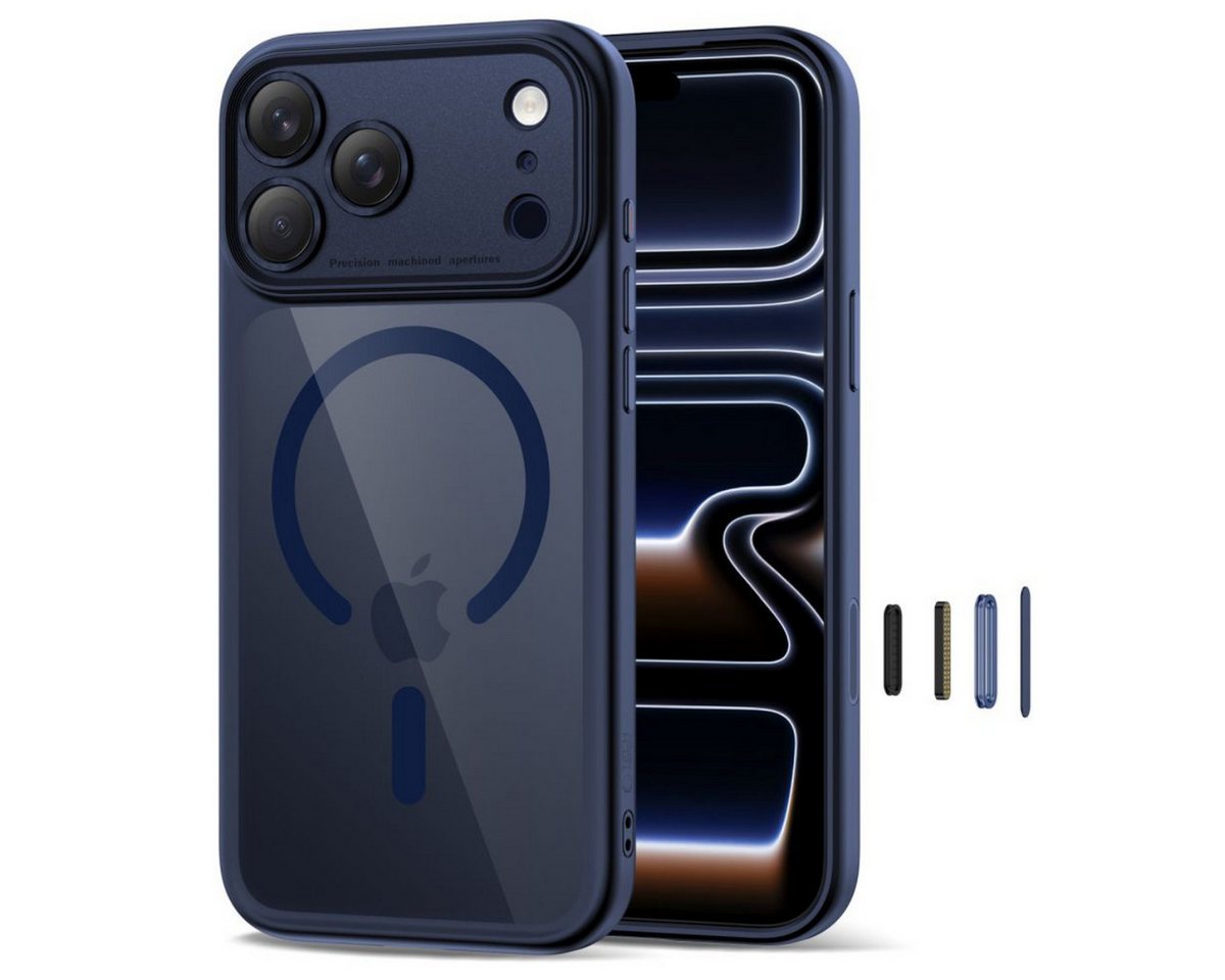 Tech-Protect Magpeak Magsafe CC Case for iPhone 17 Pro - Clear and Navy Blue