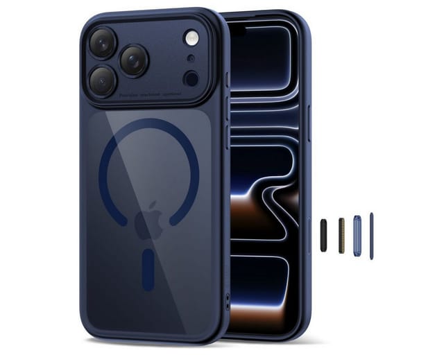 Tech-Protect Magpeak Magsafe CC Case for iPhone 17 Pro - Clear and Navy Blue