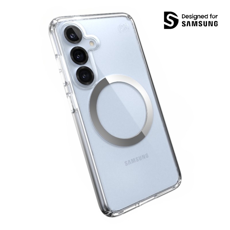 Speck Presidio Perfect-Clear Magnet - Case for Samsung Galaxy S25 / S24 MagSafe - Clear / Chrome Finish / Serene Silver