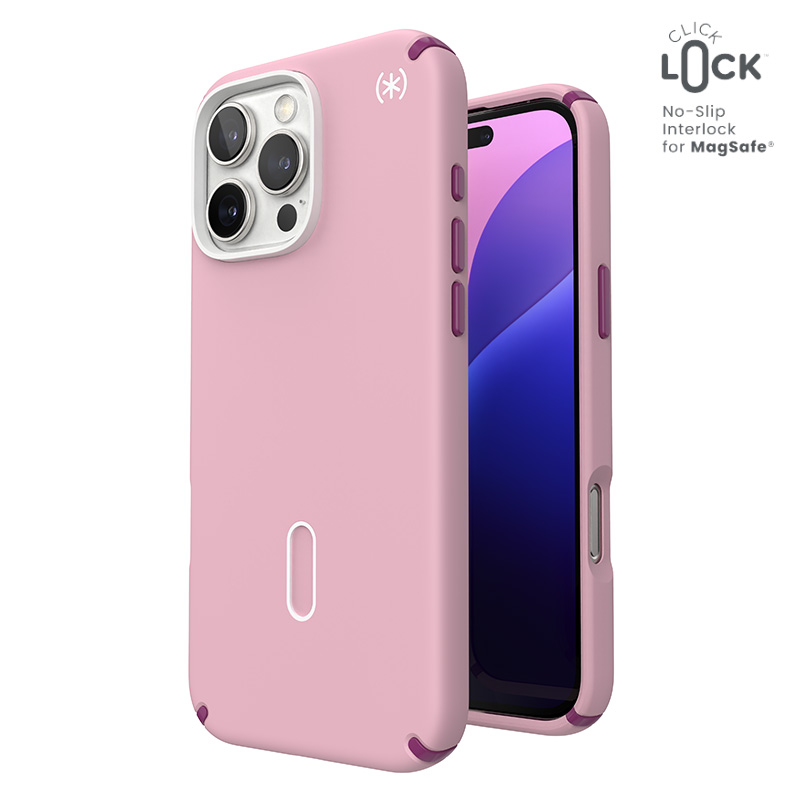 Speck Presidio2 Pro ClickLock & MagSafe - iPhone 16 Pro Max Case - Wednesday Pink / Boysenberry Purple / White