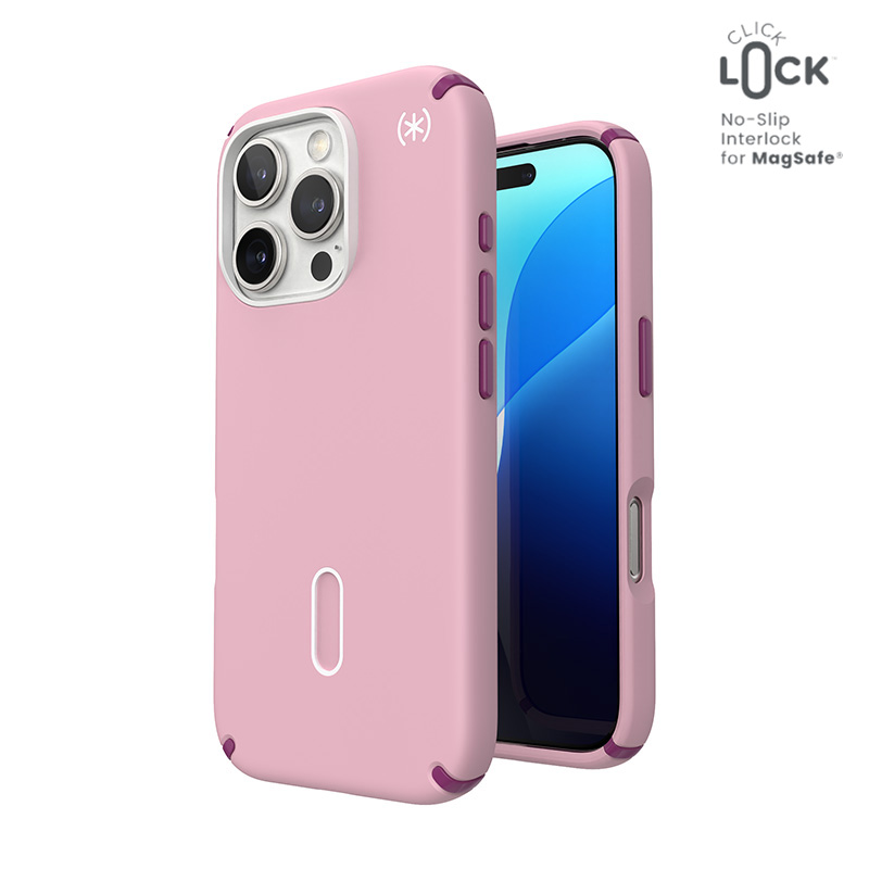 Speck Presidio2 Pro ClickLock & MagSafe - iPhone 16 Pro Case - Wednesday Pink / Boysenberry Purple / White