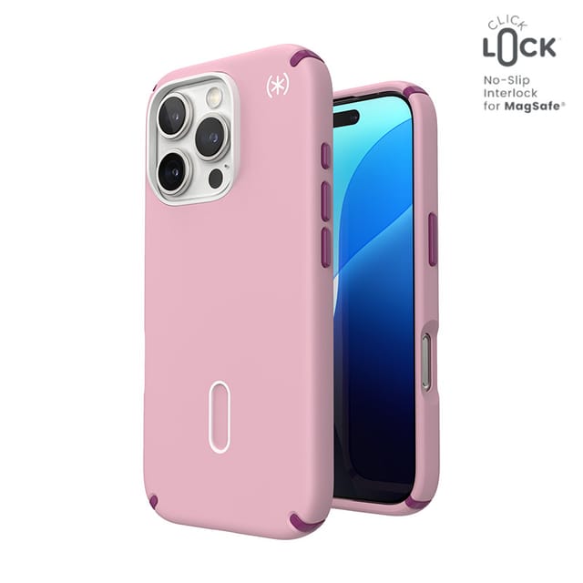 Speck Presidio2 Pro ClickLock & MagSafe - iPhone 16 Pro Case - Wednesday Pink / Boysenberry Purple / White