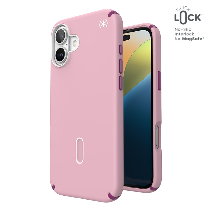 Speck Presidio2 Pro ClickLock & MagSafe - iPhone 16 Plus Case - Wednesday Pink / Boysenberry Purple / White