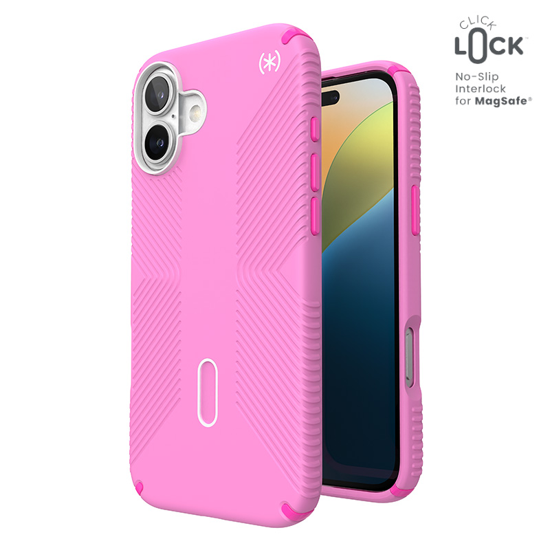 Speck Presidio2 Grip ClickLock & MagSafe - iPhone 16 Plus Case - True Pink / Shocking Pink / White