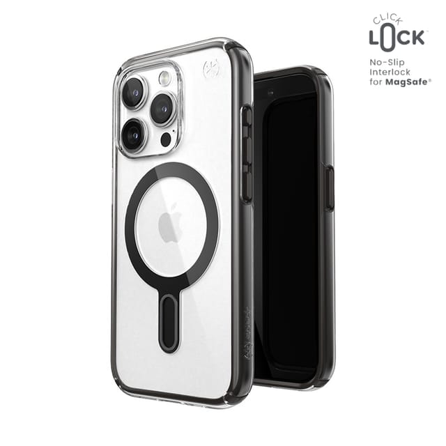 Speck Presidio Perfect-Clear ClickLock & Magsafe - iPhone 15 Pro Case - Clear / Frosted Black / Slate Gray