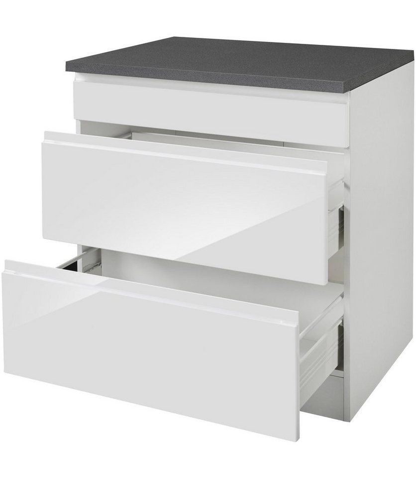 KOCHSTATION Kochfeldumbauschrank KS-Virginia,neu in verbesserter Ausführung (Stauraum, Softclose) Breite 80 cm, Höhe 86 cm, Softclose-Auszüge
