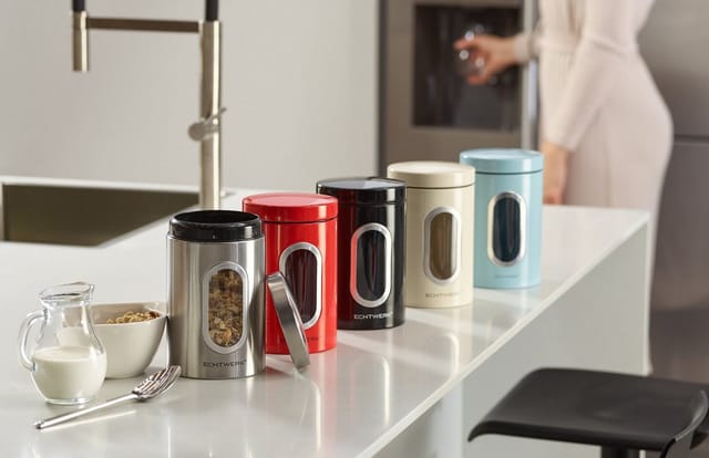 ECHTWERK Vorratsdose Aufbewahrungsdosen-Set mit Sichtfenster, je 1,4 Liter, Metall, (Set, 3-tlg), für Mehl, Müsli, Kaffee oder Zucker, mit Klick-Deckel