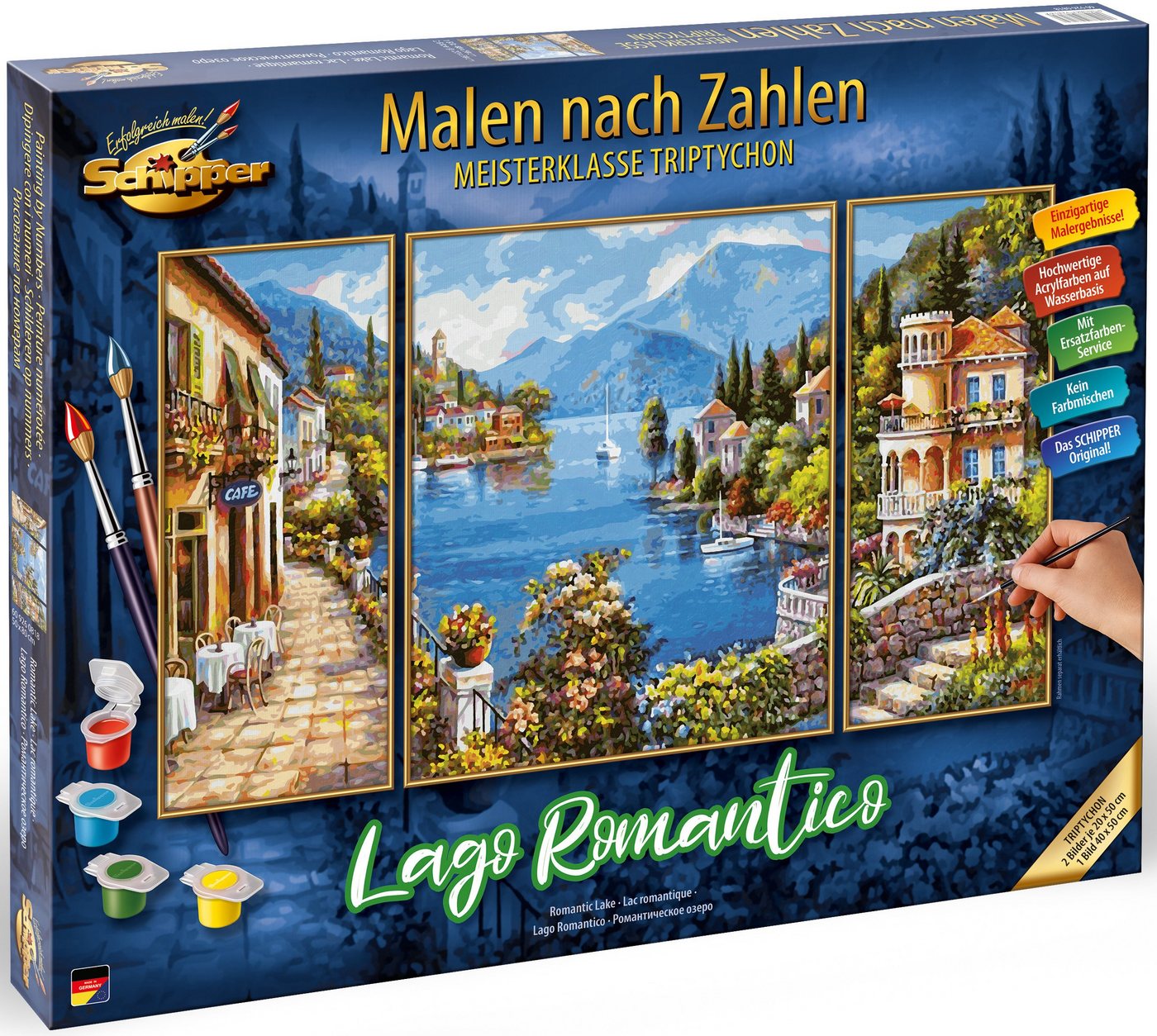 Schipper Malen nach Zahlen Meisterklasse Triptychon - Lago Romantico, Made in Germany Bild 3