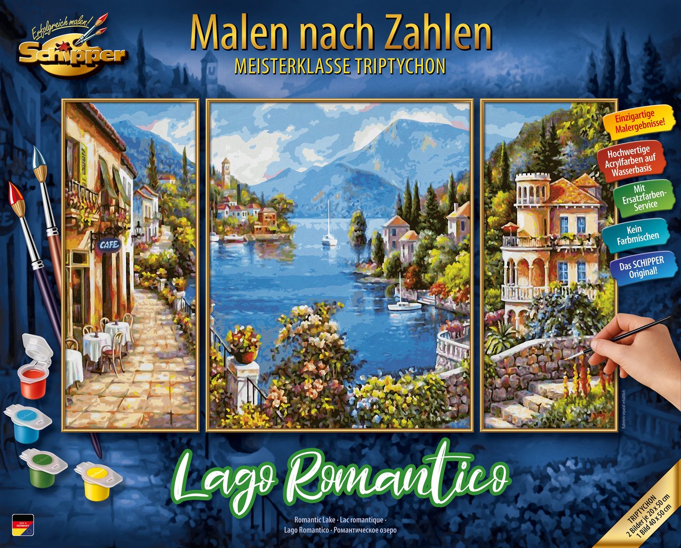 Schipper Malen nach Zahlen Meisterklasse Triptychon - Lago Romantico, Made in Germany Bild 5