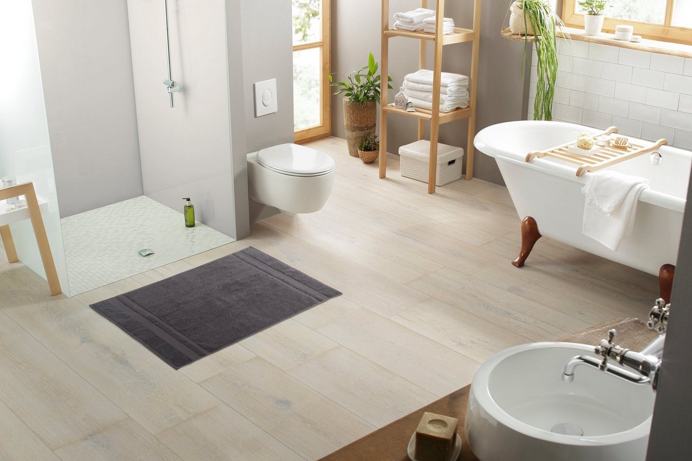 OTTO home Badematte Vanessa, 2 tlg. Hotelmatten-Set, 50x70cm, Höhe 4 mm, schnell trocknend, beidseitig nutzbar, strapazierfähig, Baumwolle, rechteckig, 2-teiliges Set, einfarbig, Badematten Set, Bordüre, 100% Baumwolle Bild 4