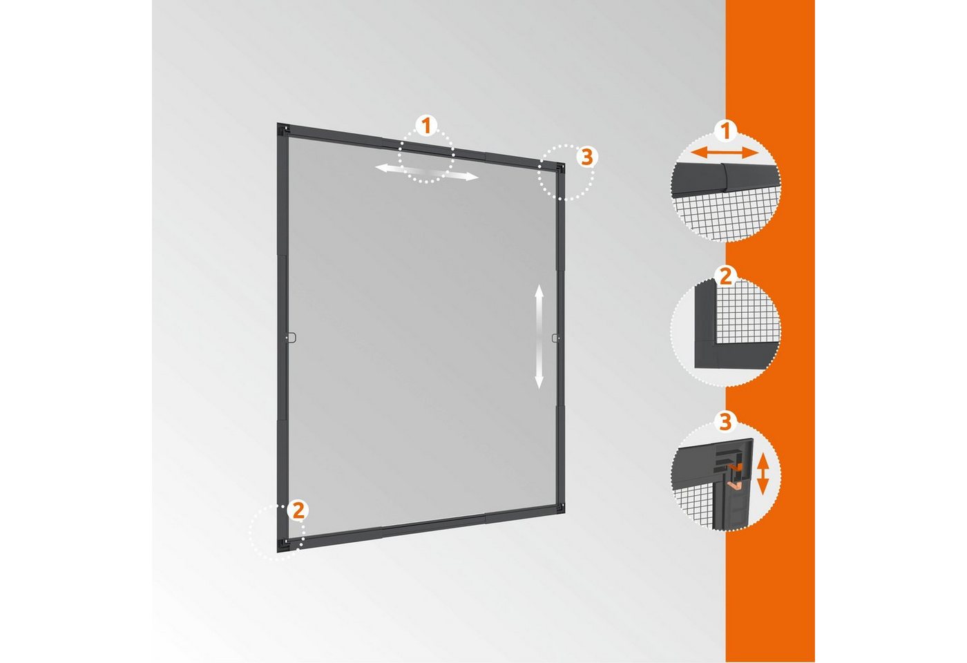 Windhager Insektenschutz-Fensterrahmen Flexi Fit, Fliegengitter teleskopierbar für Fenster, ohne bohren, (1-St), Insektenschutzgitter 130 x 150 cm, erhältlich in anthrazit oder weiß Bild 3