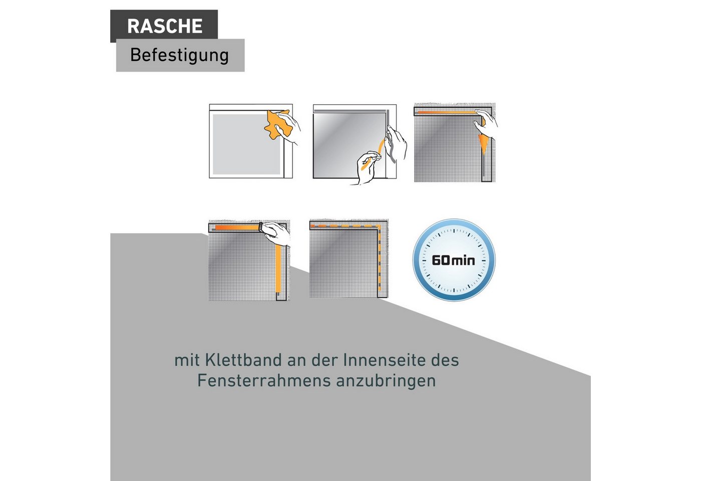 Windhager Fliegengitter-Gewebe Plus für Fenster, Klettband Insektenschutz ohne bohren, 150 x 180 cm, (1-St), Insektenschutzgitter, Moskitonetz erhältlich in anthrazit oder weiß