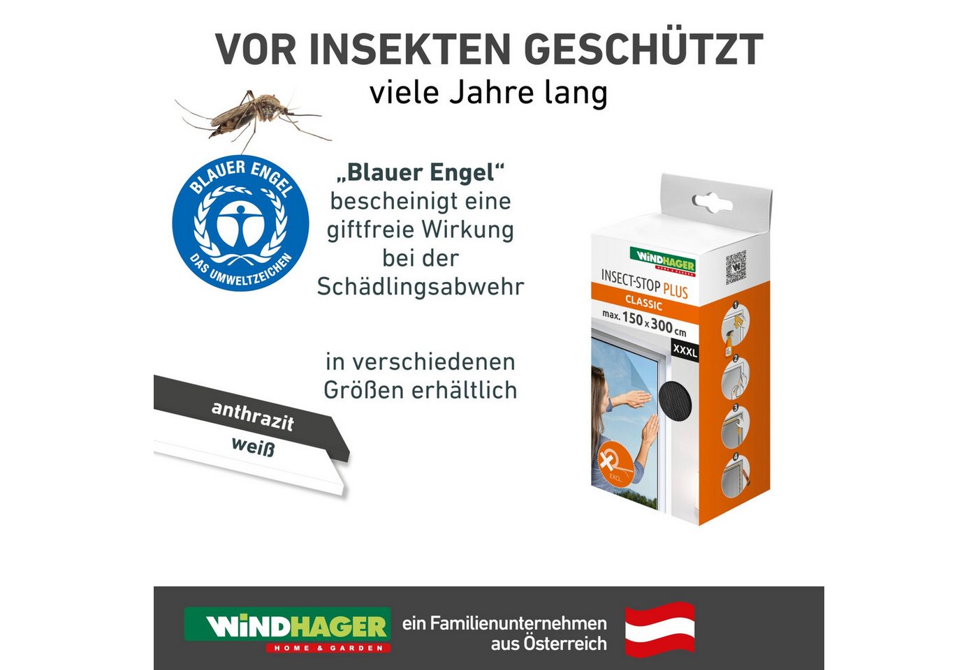 Windhager Fliegengitter-Gewebe Plus für Fenster, Klettband Insektenschutz ohne bohren, 150 x 180 cm, (1-St), Insektenschutzgitter, Moskitonetz erhältlich in anthrazit oder weiß Bild 2