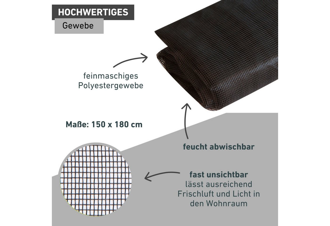 Windhager Fliegengitter-Gewebe Plus für Fenster, Klettband Insektenschutz ohne bohren, 150 x 180 cm, (1-St), Insektenschutzgitter, Moskitonetz erhältlich in anthrazit oder weiß Bild 3