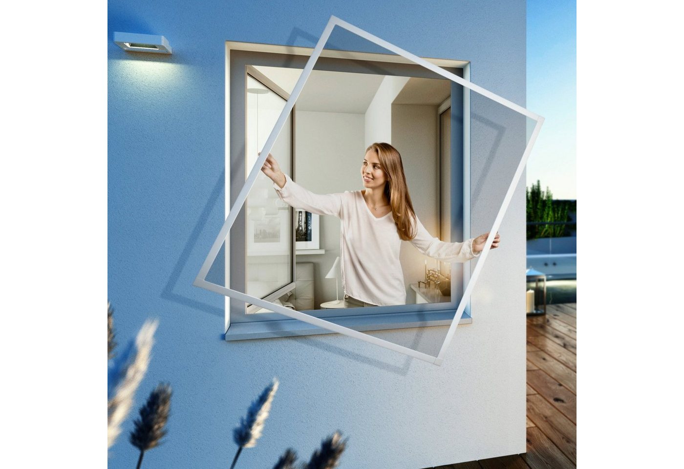 Windhager Insektenschutz-Fensterrahmen Expert, Spannrahmen für Fenster mit Alurahmen, ohne Bohren, (Packung, 1-St), Fliegengitter 140 x 150 cm, erhältlich in anthrazit oder weiß Bild 4