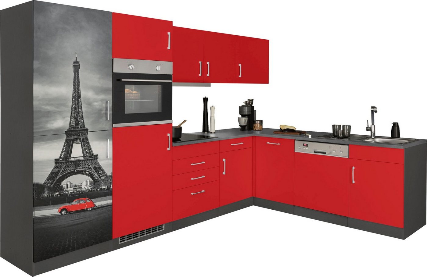 KOCHSTATION Küchenzeile KS-Paris – Küchen mit einzigartigen Fotomotiven auf den Fronten, Stellbreite 290/220 cm, wahlweise mit E-Geräten und Induktion Bild 2