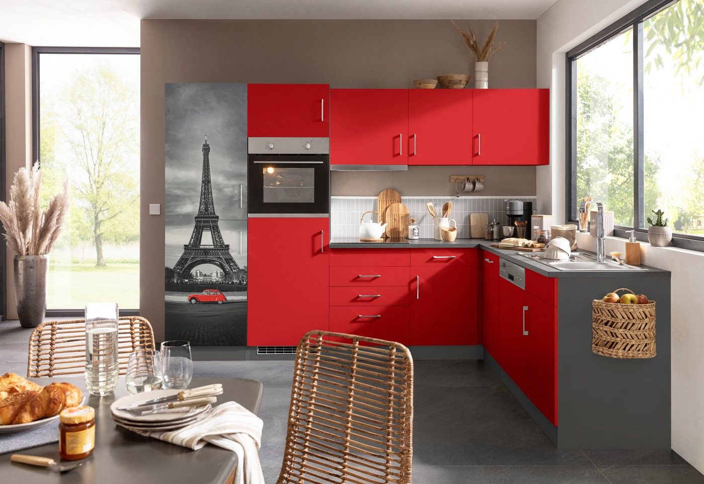 KOCHSTATION Küchenzeile KS-Paris – Küchen mit einzigartigen Fotomotiven auf den Fronten, Stellbreite 290/220 cm, wahlweise mit E-Geräten und Induktion Bild 5