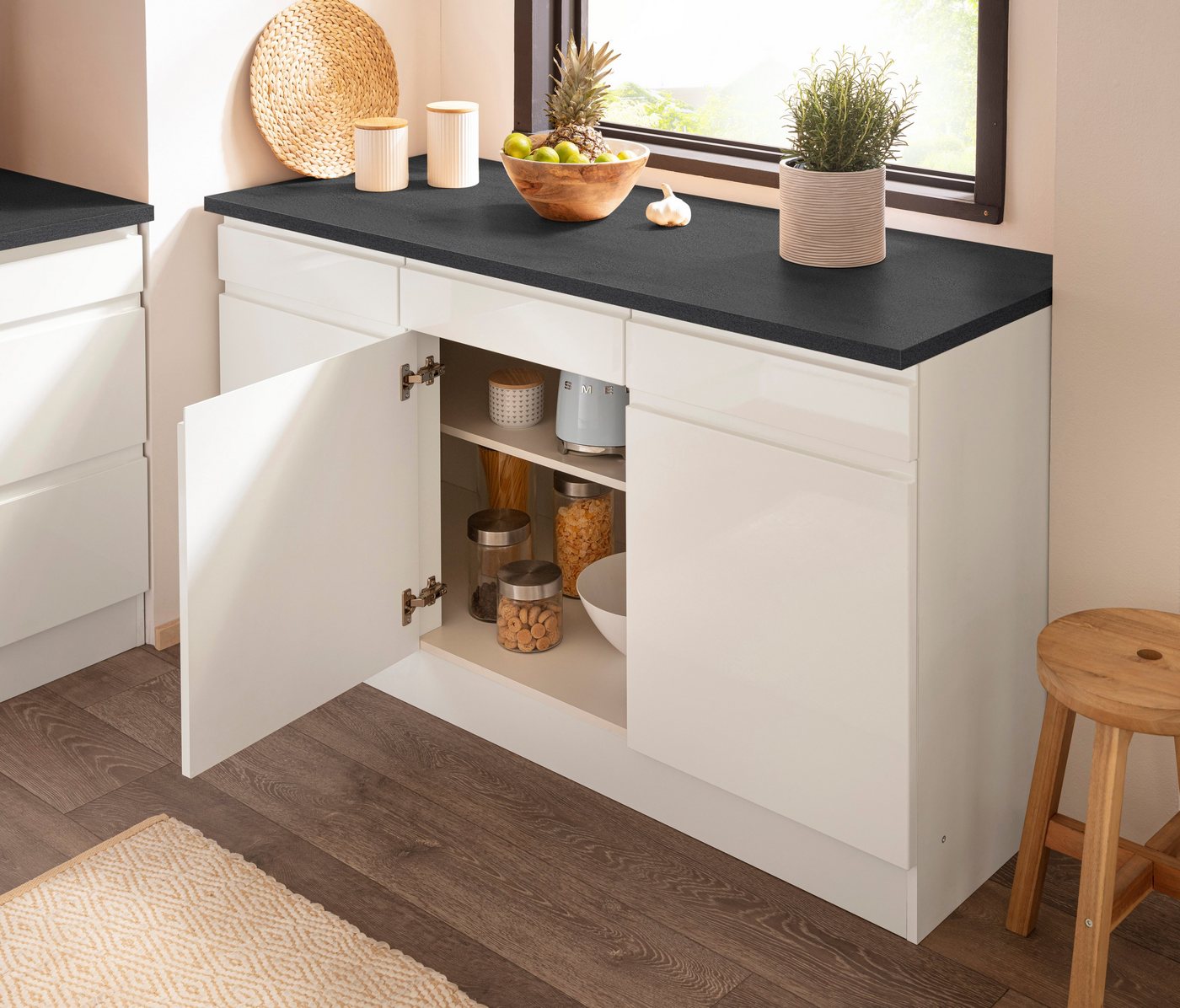 KOCHSTATION Unterschrank KS-Virginia,neu in verbesserter Ausführung (Stauraum, Softclose) Breite 150 cm, 3 Türen, Soft-Close-Funktion