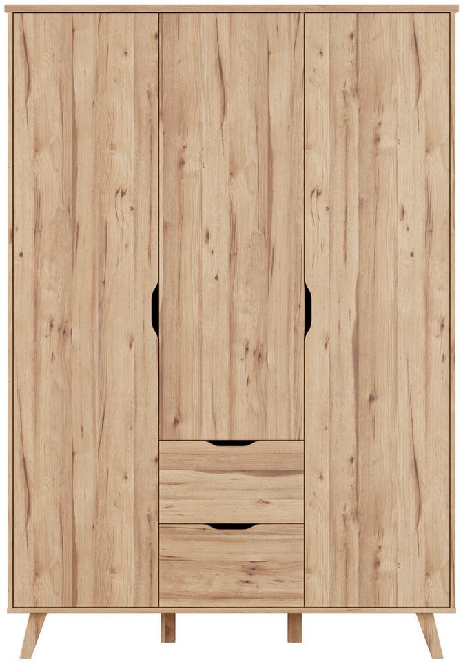 FORTE Drehtürenschrank Vankka skandinavischer-Stil, viel Stauraum, ohne Griffe (B/H/T ca.140x200x52cm) Made in Europe, mit Einlegeböden+Kleiderstange+Schubladen,grifflos