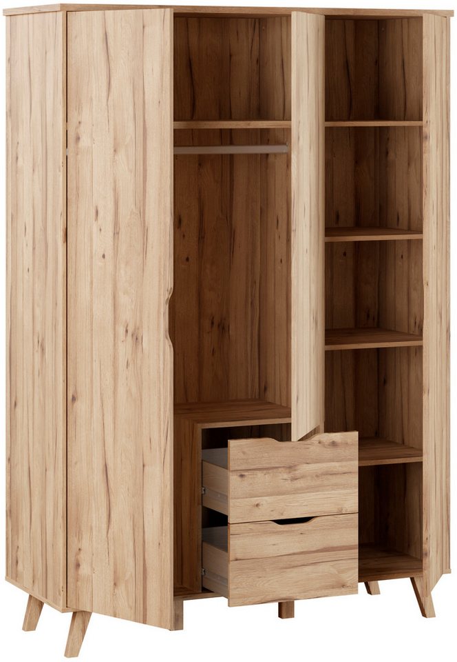 FORTE Drehtürenschrank Vankka skandinavischer-Stil, viel Stauraum, ohne Griffe (B/H/T ca.140x200x52cm) Made in Europe, mit Einlegeböden+Kleiderstange+Schubladen,grifflos Bild 2