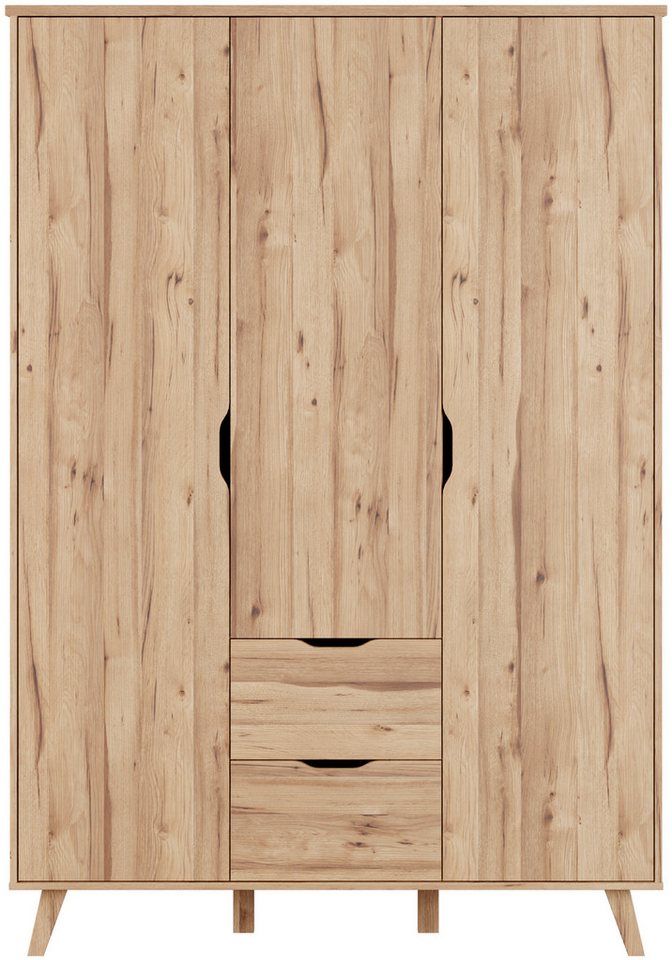 FORTE Drehtürenschrank Vankka skandinavischer-Stil, viel Stauraum, ohne Griffe (B/H/T ca.140x200x52cm) Made in Europe, mit Einlegeböden+Kleiderstange+Schubladen,grifflos Bild 3