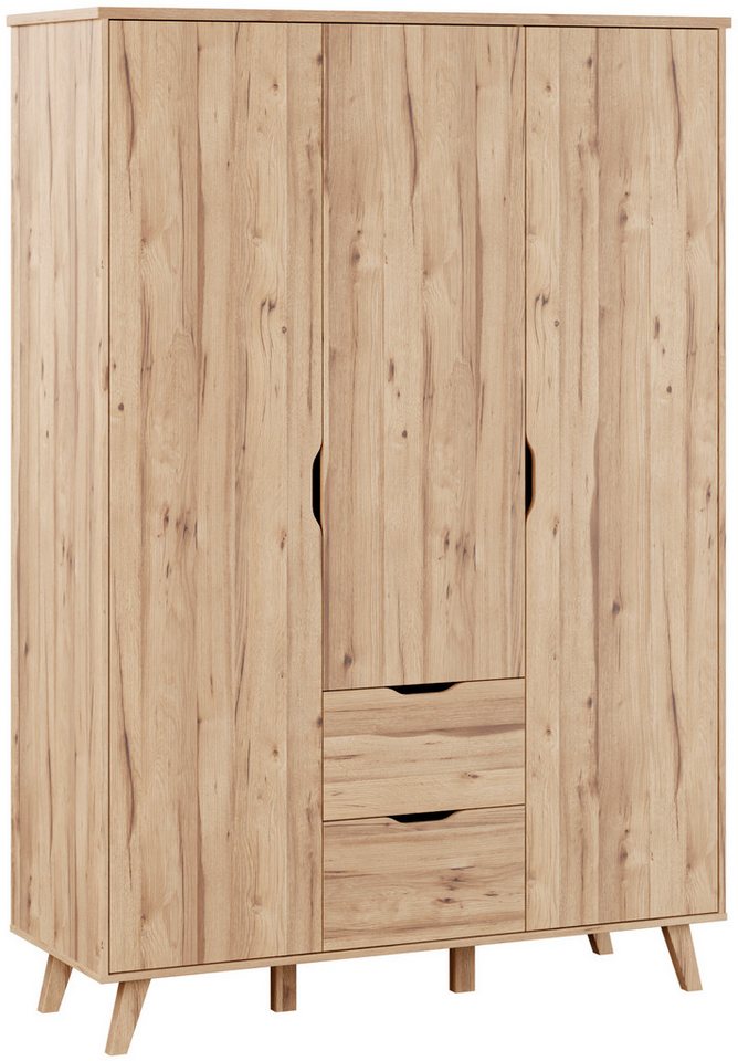 FORTE Drehtürenschrank Vankka skandinavischer-Stil, viel Stauraum, ohne Griffe (B/H/T ca.140x200x52cm) Made in Europe, mit Einlegeböden+Kleiderstange+Schubladen,grifflos Bild 4