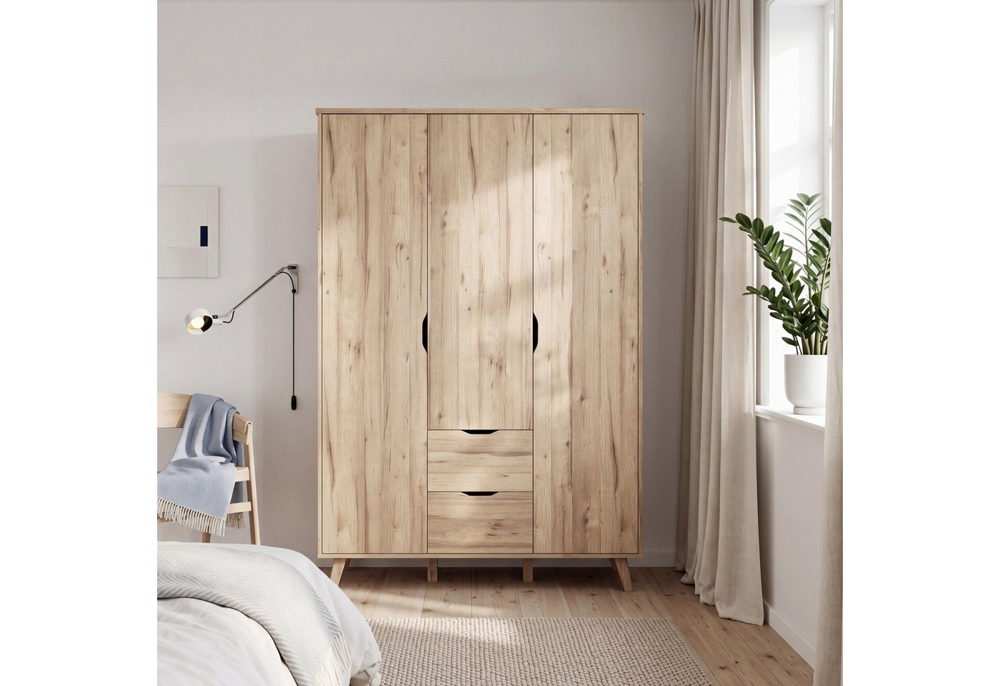 FORTE Drehtürenschrank Vankka skandinavischer-Stil, viel Stauraum, ohne Griffe (B/H/T ca.140x200x52cm) Made in Europe, mit Einlegeböden+Kleiderstange+Schubladen,grifflos Bild 5