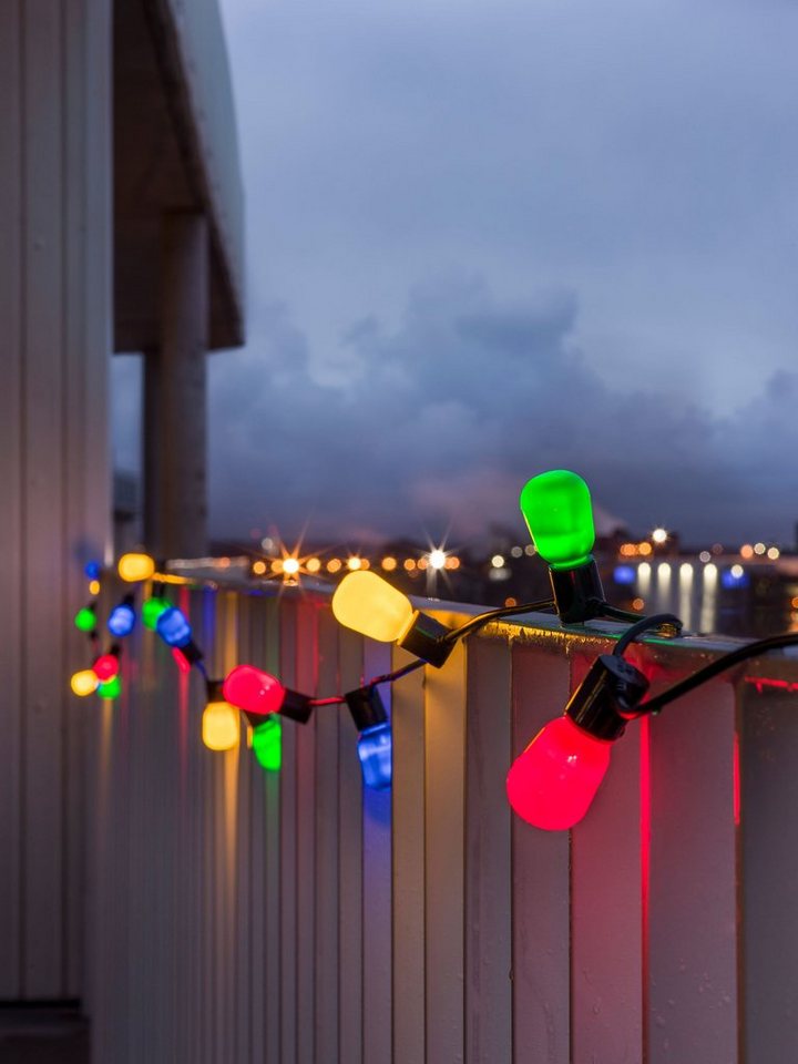 KONSTSMIDE LED-Lichterkette Ganzjahresbeleuchtung außen, 20-flammig, LED Biergartenkette, opal, 20 bunte Birnen / 40 warm weiße Dioden Bild 2