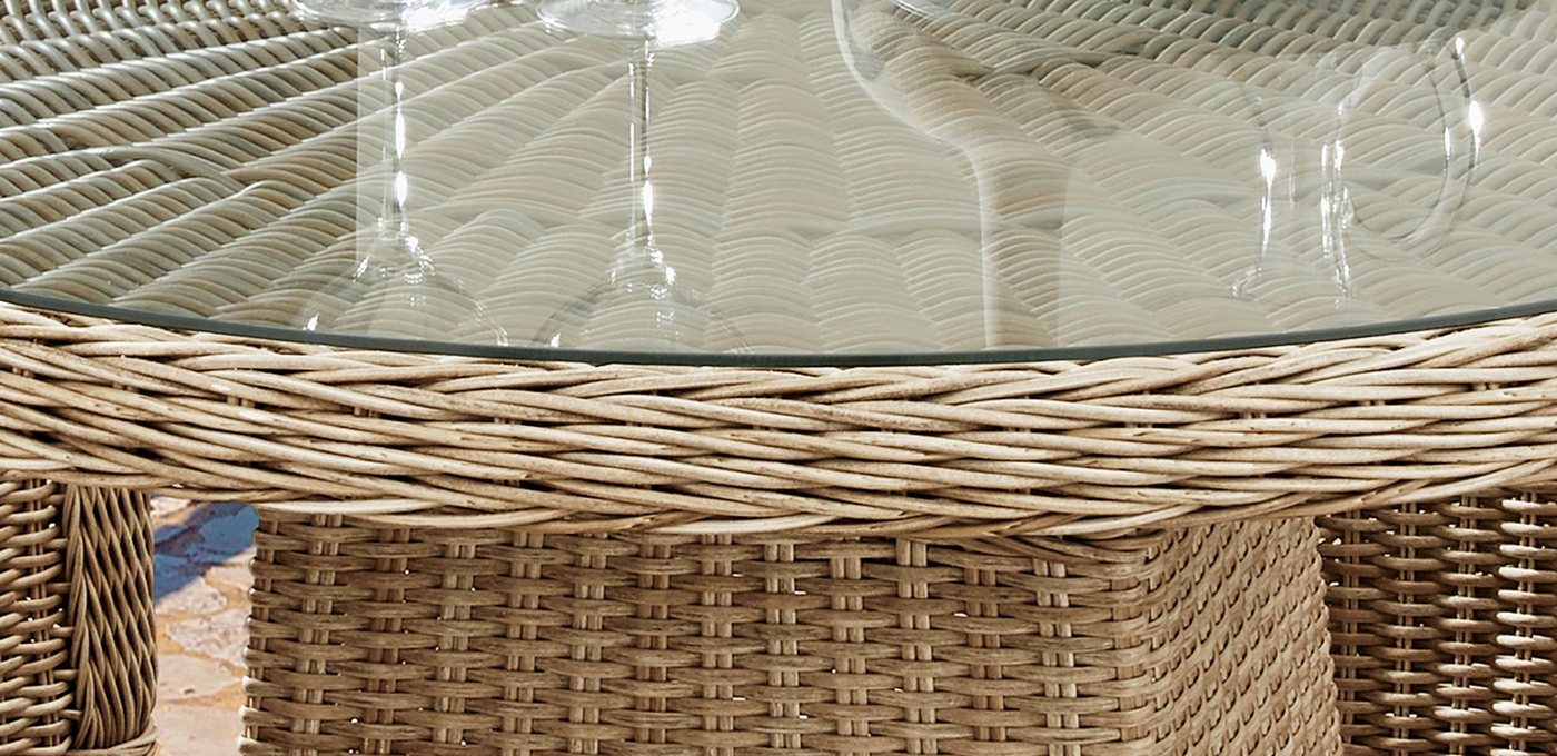 Destiny Garten-Essgruppe MALAGA LUNA 4 Se + Tisch Ø 100x75cm, natur meliert, (Set, 13-tlg., 4 Sessel inkl. Polster, Tisch mit aufgelegter Glasplatte), Aluminium, Polyrattan Bild 4