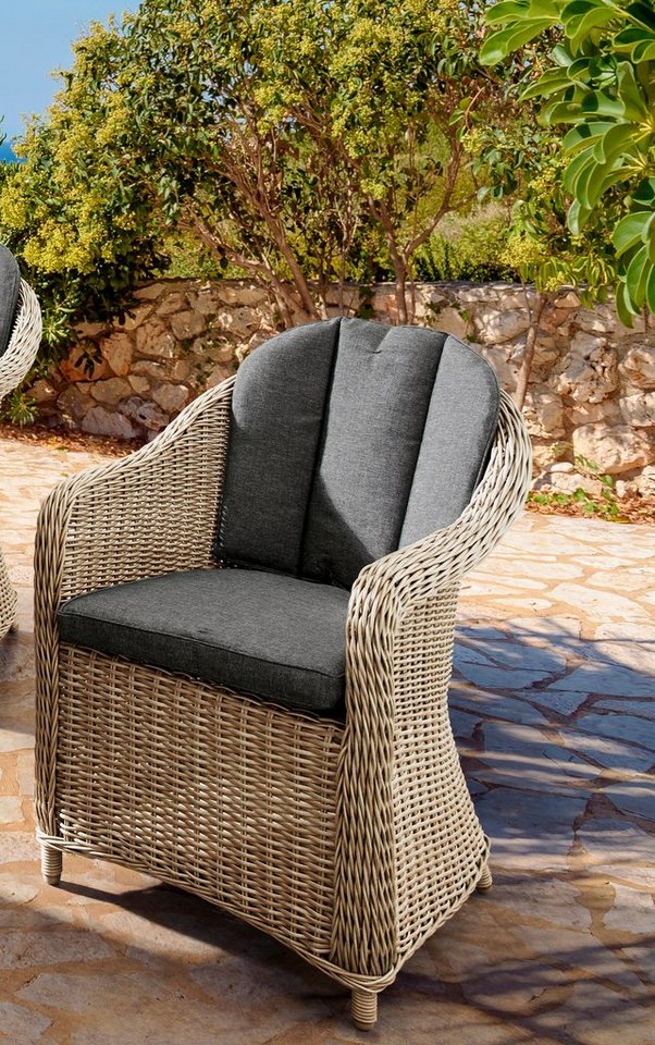 Destiny Garten-Essgruppe MALAGA LUNA 4 Se + Tisch Ø 100x75cm, natur meliert, (Set, 13-tlg., 4 Sessel inkl. Polster, Tisch mit aufgelegter Glasplatte), Aluminium, Polyrattan Bild 5